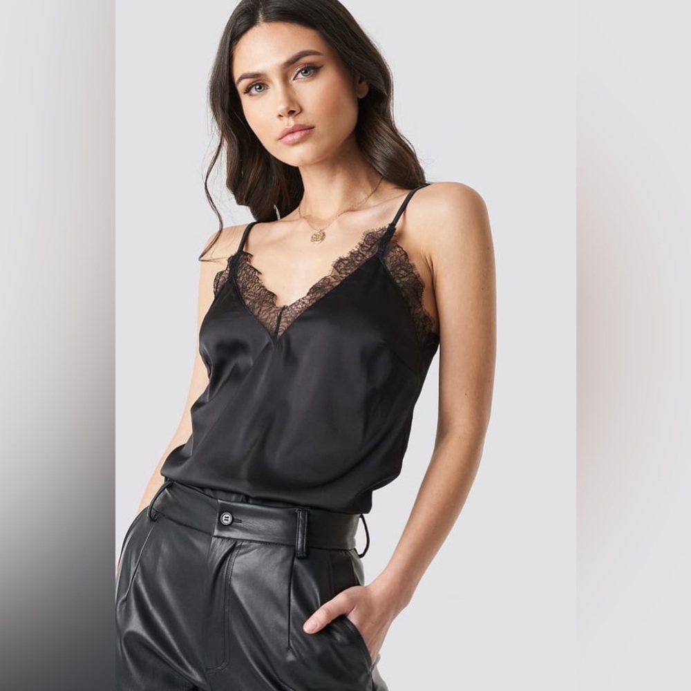 NA-KD Navy Blue Lace Trim Camisole